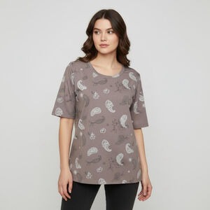 AnyBody XS Brown Paisley Print Split Back T-Shirt